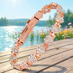 Heart Crystal Pure Copper Magnetic Bracelet for Women – Adjustable Solid Copper Energy Bracelet with Magnetic Therapy Magnets Smart Clasp Wellness Jewelry for Sleep Circulation & Stress Relief