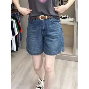 Retro Baggy Denim Shorts Womens Summer 2024 New Arrival High Waist Slim Looking Small 4 Points Straight Short Pants