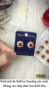 Khuyên Tai Thời Trang T2215 Hình Hoa Màu Đá Đỏ Siêu Xinh Cho Nàng