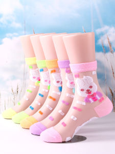 ถุงเท้าผ้าไหมน้ำแข็งบางเฉียบสำหรับเด็กผู้หญิงในช่วงฤดูร้อน ถุงเท้าผ้าตาข่ายระบายอากาศ ถุงเท้าครึ่งแข้งสำหรับเด็ก