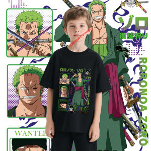 Bandai | Childrens Pure Cotton T-shirt with Japanese Anime One Piece Zoro Cartoon Print Comfortable BoysT-shirt for Breathable Boys Top