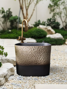 Retro Art Ceramic Broom Pool Mat for Balcony Outdoor Small Apartment Garden Courtyard Sink Basin Home Use Floor Basin