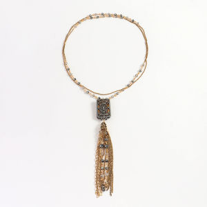 ZAA Retro Palace Style Delicate Hollow Diamond Inlaid Tassel Pendant Necklace Fashion Personality High Quality Vintage Jewelry