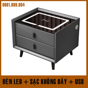 [Tab ĐẦU GIƯỜNG ] Tủ Đầu Giường Thông Minh Tab Đầu Giường Kèm Sạc Không Dây Loa Buetooth Khóa Vân Tay-loại 3 ngăn kéo có đèn Led