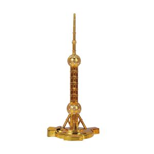 Luxurious Golden Oriental Pearl Tower Building Model Modern Art Home Decor Travel Souvenir Desktop Decoration Alloy Casting