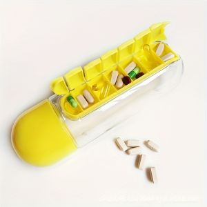 2 In 1 Pill Box With Sports Water Bottle 600m/20.3oz Water Bottle With 7-Day Pill Storage Organizer Portable Travel Pill Case