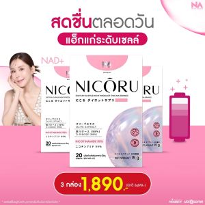 The Na Nicoru NAD+ 3 กล่อง นิโครุ NMN nicotinamide ชะลอวัย หลับลึก เพิ่มพลังสมอง สดชื่น บำรุงร่างกาย boost energy ระดับเซลล์ ผิวชุ่มชื้น ภูมิคุ้มกัน