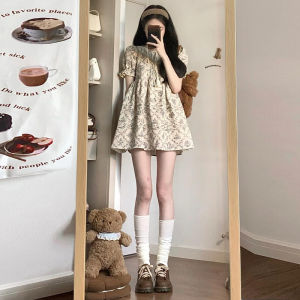 Changtong French Style Loose Waist Printed Doll Dress Short Sleeve Summer Outfit for Women 18-29 Years Old