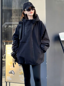 Black Lightweight Spring Loose Fitting Jacket for Petite