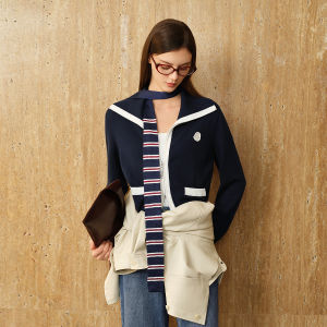 BADINA | Áo Cardigan Len Nữ Mùa Xuân Mới Xuất Sắc Phối Màu Cổ Thủy Thủ
