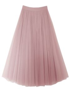 Vejlimit High Waist Puffy Skirt Womens Half-length Gown Handmade Pleated Chiffon Skirt for Business Casual Party Date