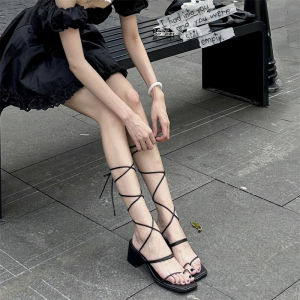 Florist Lady Summer 2023 Cross Band Toe Strap Sandals Womens Fairy Style Chunky Heel Roman Shoes Versatile Casual Fashion