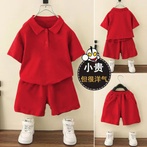 Boys Summer Short Sleeve Outfit Stylish Solid Color Polo Shirt Baby Summer Clothes Korean Style Childrens Ensemble Casual Wear