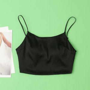 Silk Satin Thin Seamless Wireless Bralette Underwear Comfortable Backless Design Ladies Nightgown Sleepwear in Pure Color