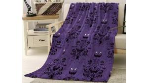 Funy Decor Halloween Haunted Mansion Blankets Purple Super Soft Warm Cozy Flannel Throw Blanket Bed Grinning Ghosts Design Decorative for Sofa Couch Chair Living Bedroom 40 x 50 Inches