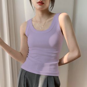 Womens Knitted Strap Vest Summer Outerwear Thin Ice Silk Sleeveless Top Inner Wear Prevent Exposure Base Layer T-Shirt