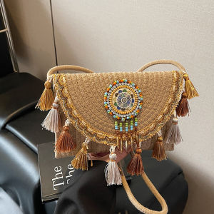 TANGKOU | Bohemian Style Straw Crossbody Cellphone Bag for Beach Vacation