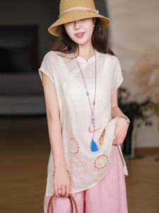 XIAOER | Áo Thun Thiết Kế Cổ Tròn Xỏ Kim 100% Ramie