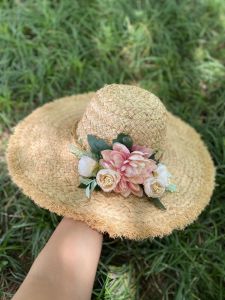 Flower Woven Raffia Hat Womens Summer French Style Big Brim Sun Shade Sun Protection Hat Seaside Vacation Sun Hat Tide