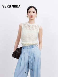Vero Moda | Áo Mô Phỏng Mùa Hè Mới Có Họa Tiết Ren Tròn Cổ Không Tay Màu Đơn