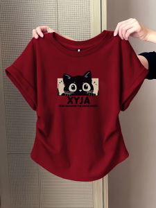 Red Wine Color Pure Cotton Short Sleeve T-Shirt Summer Slimming Short Style Womens Fashion Sweet And Spicy Girl Top