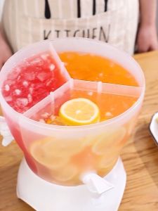 ที่ใส่น้ําดื่ม (ทรงกลม) คูลเลอร์น้ํา ถังใส่น้ําแบบมีก๊อก 3หัว มีช่องแบ่ง ใส่น้ําผลไม้ กระติกใส่น้ํา หมุนได้