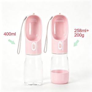 2-in-1 Pet Travel Water Bottle with Food Storage Portable Dog Water Dispenser Leakproof Puppy Cat Feeder Bowl for Walking Hiking