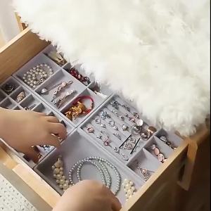 Grey velvet storage box desktop storage tray accessory display tray grey velvet earring display dust-proof storage