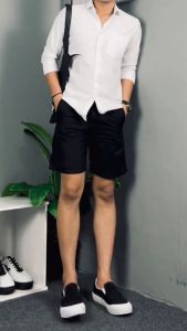 Kemeja cowok polos lengan panjang hem pria kantor putih katun basic standar