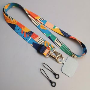 Long Crossbody Lanyard Painted Decoration Adjustable Neck Phone Strap AntiLoss Nylon canvas Lanyard With Universal Clip Gaske