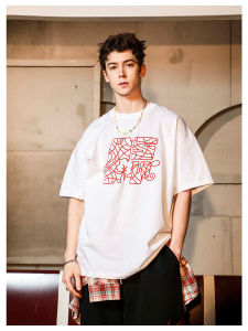 Manyston American High Street Heavyweight Short Sleeve Mens T-shirt Summer Trendy Couples Base Shirt Breathable Cotton Tee