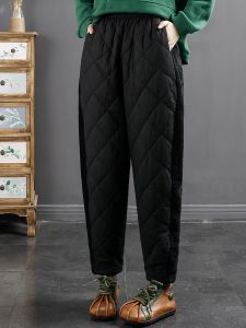 Nữ Mùa Đông Cao Vòng Eo Harlan Cotton Vải Bông Quần Featherdown Velvet Chần Bông Ấm Áp Chống Gió Quần Tây Lớp Lót Áo Khoác Ngoài Không Thể Tháo Rời