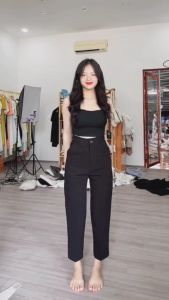 Quần Tây Nữ Lưng Cao Đi Học Làm Công Sở Ống Đứng Suông Dài Màu Đen Dáng Quần Vải Baggy Cạp Cao Nữ Công Sở Học Sinh