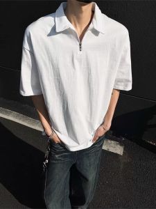 Áo Thun Polo Cotton Dáng Rộng Mùa Hè Cho Nam Tay Ngắn Cổ Polo Khóa Kéo Cỡ Lớn 300 Pound Áo Thun Nam Tay Ngắn Mùa Hè