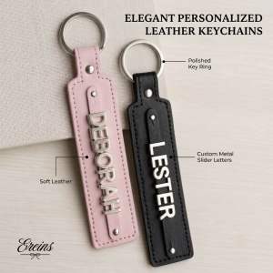 Ereins Personalized Leather Keychain – Custom Metal Slider Name