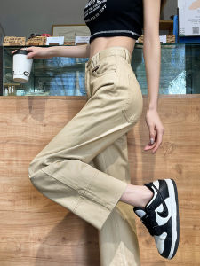 Khaki Straight Leg Jeans Womens High Waist Loose Wide Leg Pants Autumn New Arrival Nine Points Slimming Trousers