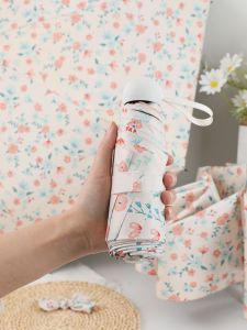 French Floral Print Automatic Umbrella Womens Sunshade UV Protection Portable Compact Folding Umbrella High Aesthetic Value