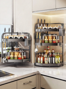 Multifunctional Multi-layer Spice Storage Shelf for Countertop and Corner Spaces