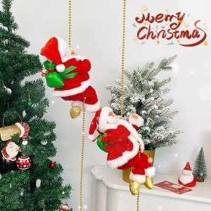 Electric Animated Climbing Santa Claus on Beads Chain Musical Moving Figure Christmas Ornament
