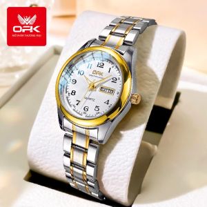 OLEVS | Đồng Hồ Đôi Sang Trọng OPK 8110 Bộ Máy Thạch Anh Chống Nước Cổ Điển Dây Đeo Bằng Thép Không Gỉ Có Đánh Dấu Số Ả Rập Dành Cho Nam Nữ