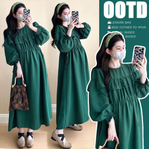 Đầm Dài Tay Cổ Tròn Phong Cách Đơn Giản Cho Bà Bầu Mùa Thu Và Xuân