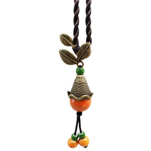 สร้อยเซรามิกหลากสีนำโชคสำหรับสตรีจี้สร้อยคอลูกปัดใบไม้สีส้มนำโชคทำด้วยมือทำจากเสื้อกันหนาวแบบถักสำหรับ K021