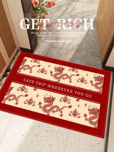 Chinese Style Festive Dragon Pattern Door Mat Anti-Slip Entrance Rug Polypropylene Material Long Rectangular Shape Home Decor
