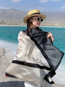 Beachy Lightweight Womens Shawl Summer Travel Photography Outerwear Polyester Fiber Geometric Pattern Korean Style Long Rectangle