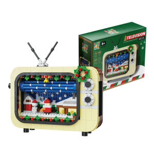 Christmas Retro Tv Building Blocks Assembly Building Blocks Xmas Gift Mini Bricks Diy Assembly Educational Toys Plastic Model