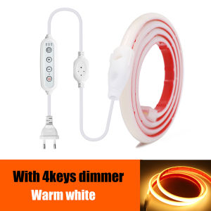 220V Dimmable COB LED Strip Light 3000K 4000K 6000K Adhesive Tape Dimmer Switch Power Kit 288LEDs/m Flexible Tube Lamp Lighting