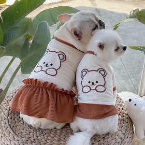 Couple Style Pet Clothes Cute Bear Dog Dress for Shih Tzu Puppy Tshirt Cat Costume Dog Skirt