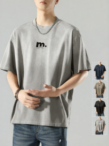 Wood soon | Mens American Loose Ombre Letter Printed Cotton Crew Neck T-Shirt