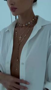 Salircon 3Pcs/Set Vintage Colorful Crystal Chain Jesus Cross Pendant Necklace for Women Trendy Exquisite Clavicle Chain Jewelry