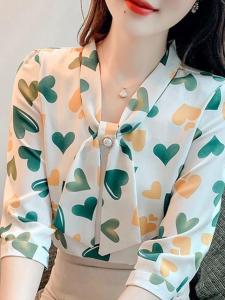 Spring Summer 2025 Womens Short Sleeve/Seven Sleeve Printed Chiffon Shirt Long Sleeve Design Sense Elegance Fashion Top